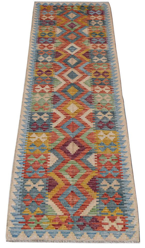 Handmade Afghan Maimana Kilim Hallway Runner | 294 x 77 cm | 9'8" x 2'6" - Najaf Rugs & Textile