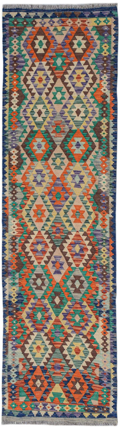 Handmade Afghan Maimana Kilim Hallway Runner | 296 x 82 cm | 9'9" x 2'8" - Najaf Rugs & Textile