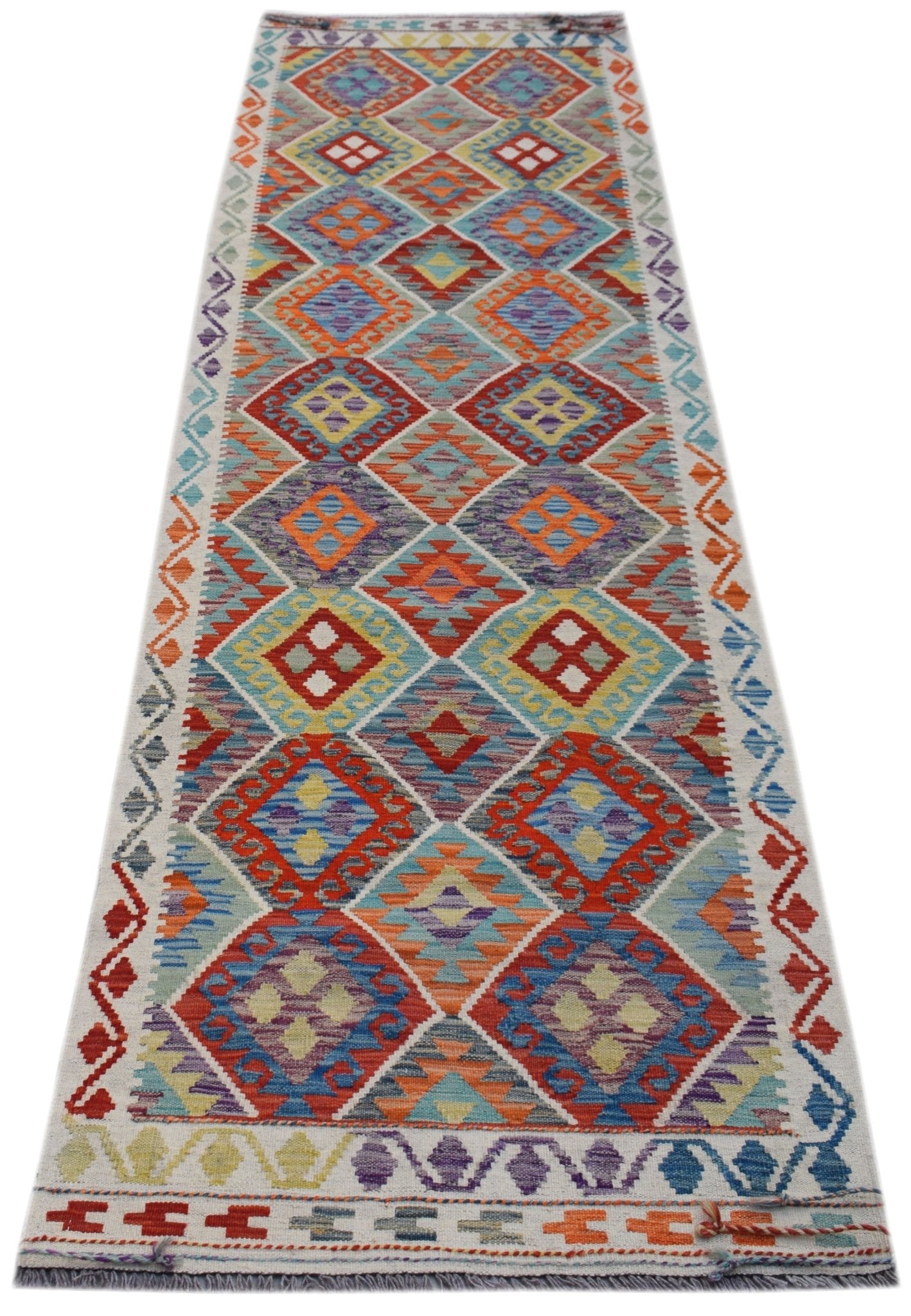 Handmade Afghan Maimana Kilim Hallway Runner | 296 x 91 cm | 9'9" x 3' - Najaf Rugs & Textile