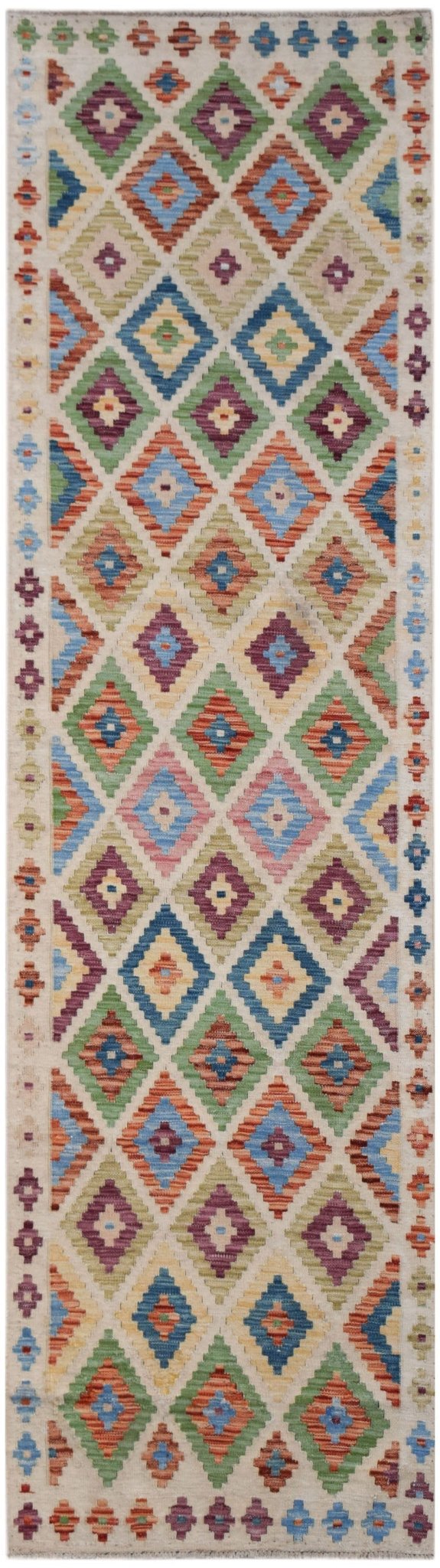 Handmade Afghan Maimana Kilim Hallway Runner | 297 x 81 cm | 9'9" x 2'8" - Najaf Rugs & Textile