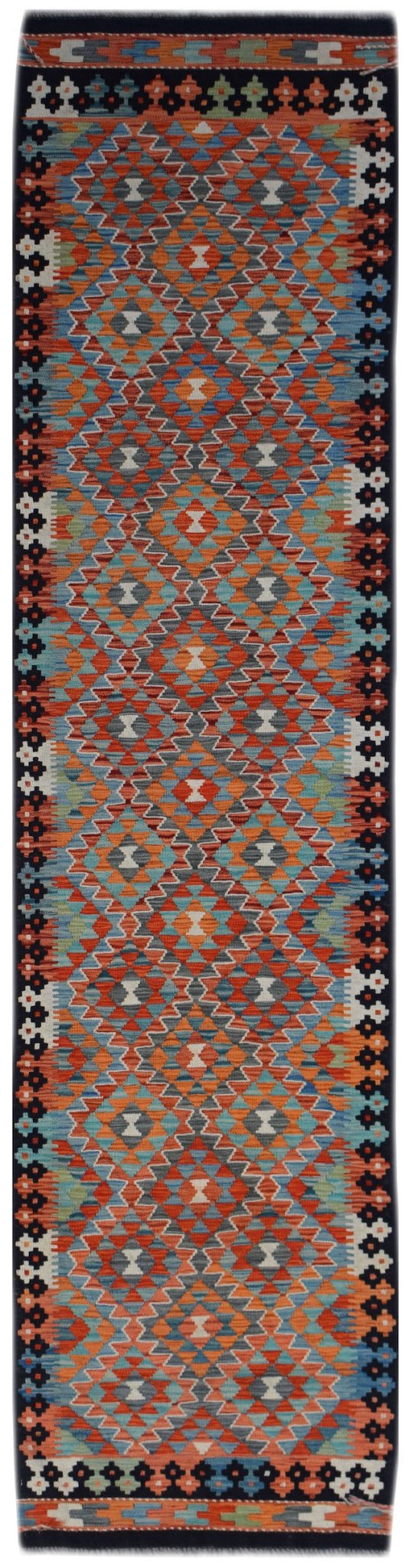 Handmade Afghan Maimana Kilim Hallway Runner | 298 x 80 cm | 9'9" x 2'8" - Najaf Rugs & Textile