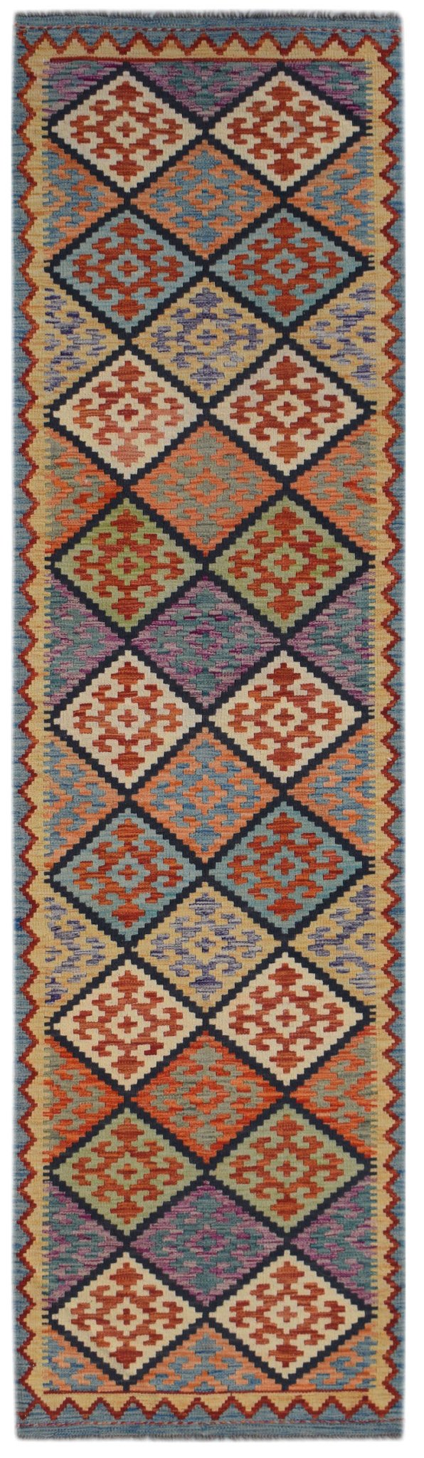 Handmade Afghan Maimana Kilim Hallway Runner | 306 x 85 cm | 10'1" x 2'10" - Najaf Rugs & Textile