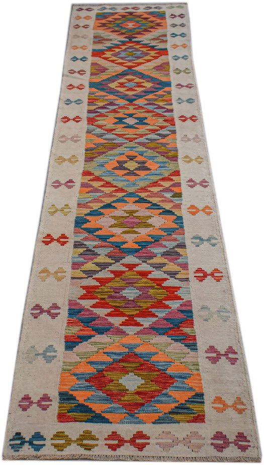 Handmade Afghan Maimana Kilim Hallway Runner | 342 x 78 cm | 11'3" x 2'7" - Najaf Rugs & Textile