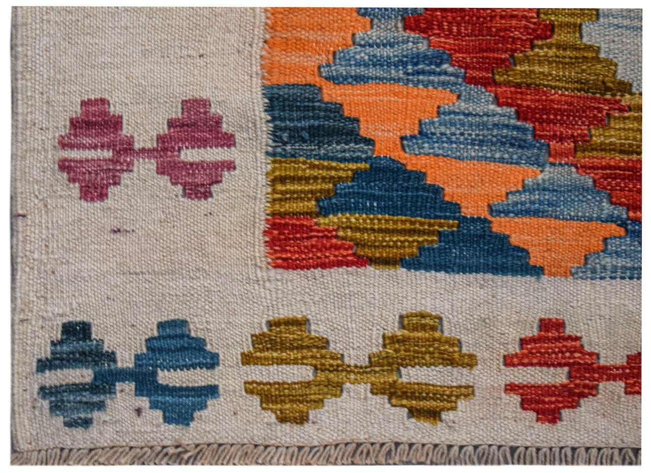 Handmade Afghan Maimana Kilim Hallway Runner | 342 x 78 cm | 11'3" x 2'7" - Najaf Rugs & Textile