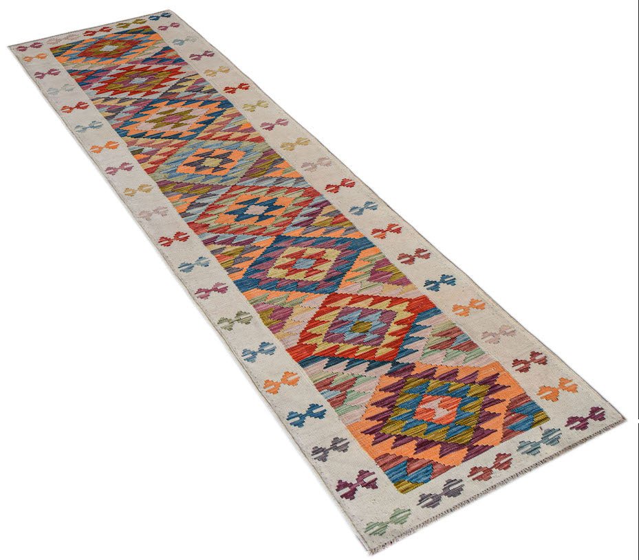 Handmade Afghan Maimana Kilim Hallway Runner | 342 x 78 cm | 11'3" x 2'7" - Najaf Rugs & Textile