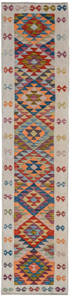 Handmade Afghan Maimana Kilim Hallway Runner | 342 x 78 cm | 11'3" x 2'7" - Najaf Rugs & Textile