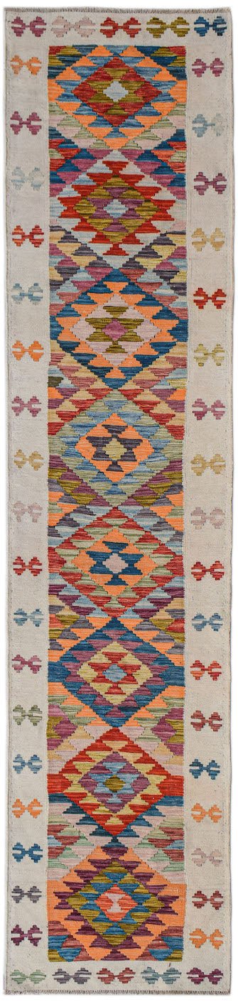 Handmade Afghan Maimana Kilim Hallway Runner | 342 x 78 cm | 11'3" x 2'7" - Najaf Rugs & Textile