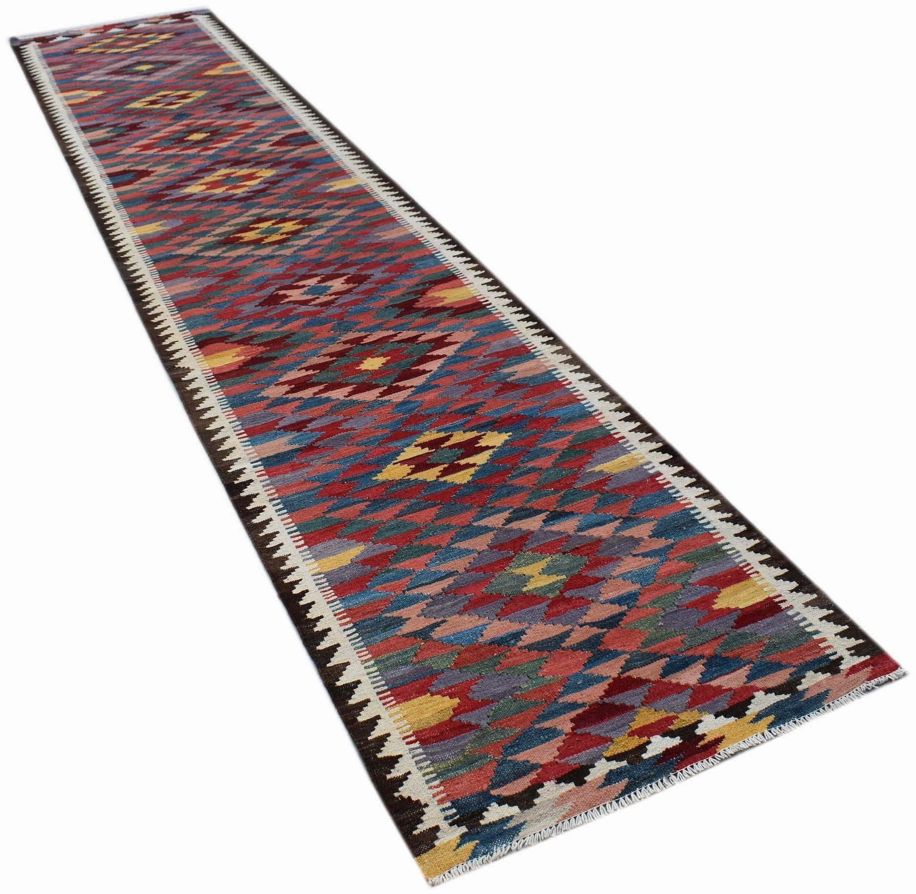 Handmade Afghan Maimana Kilim Hallway Runner | 387 x 83 cm | 12'9" x 2'9" - Najaf Rugs & Textile