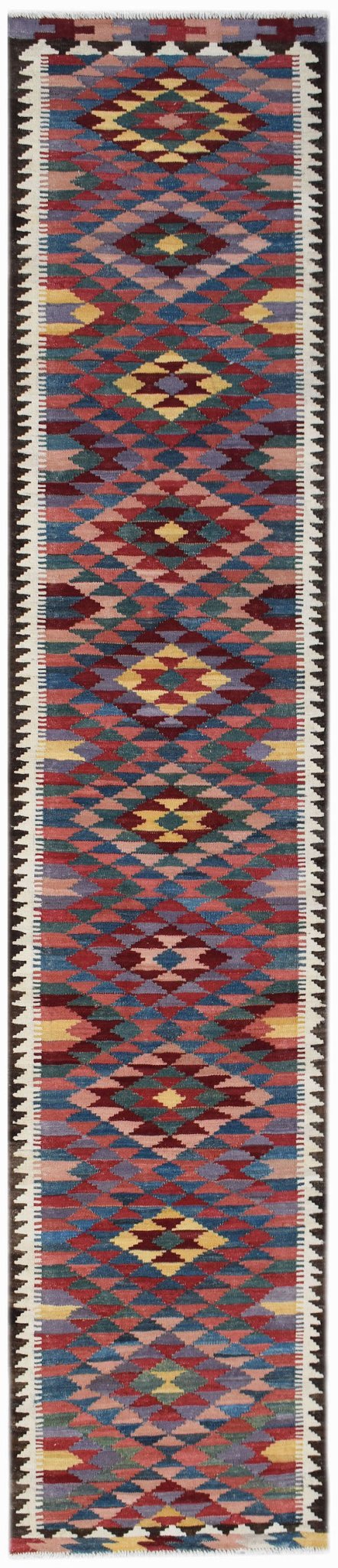 Handmade Afghan Maimana Kilim Hallway Runner | 387 x 83 cm | 12'9" x 2'9" - Najaf Rugs & Textile