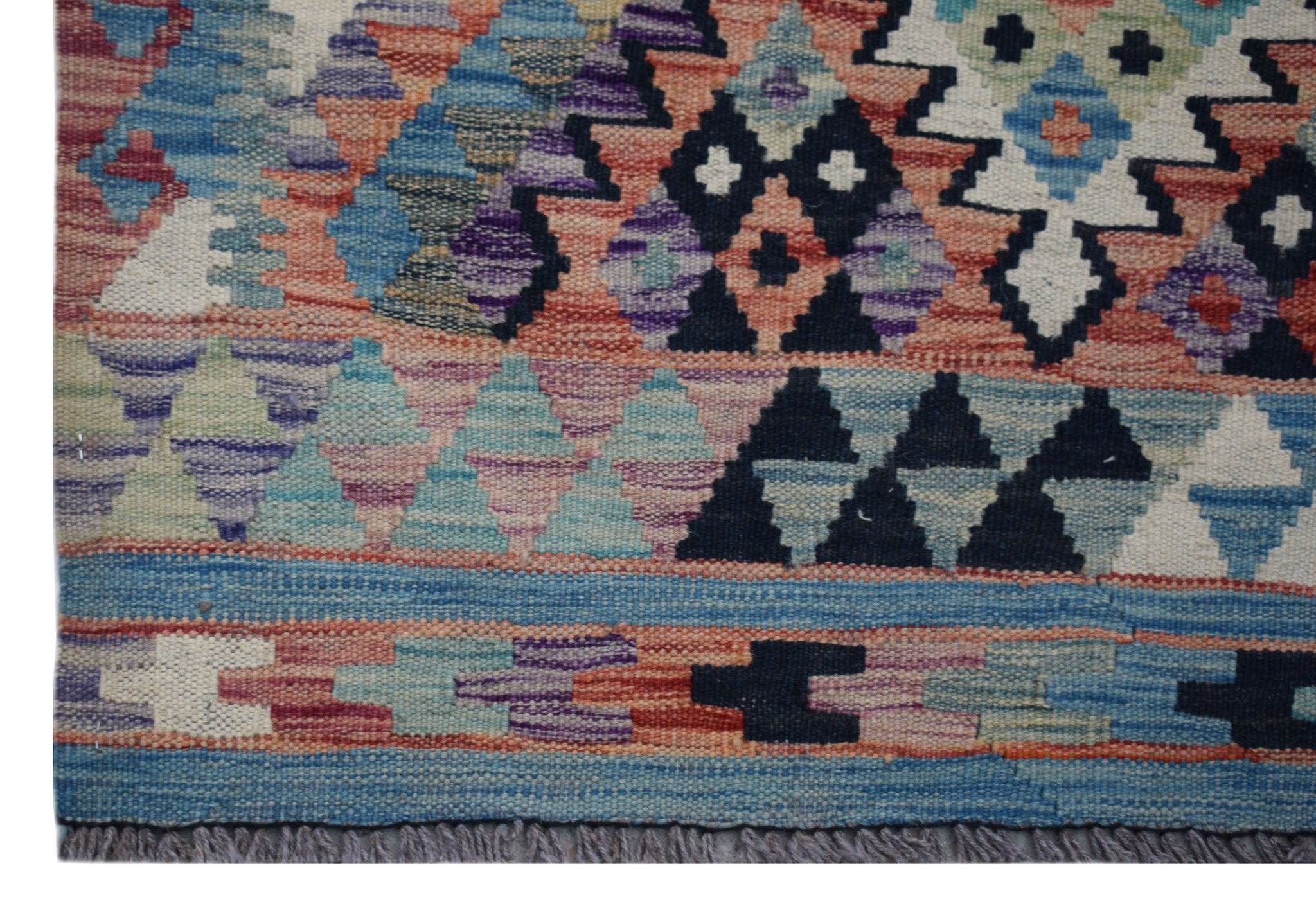 Handmade Afghan Maimana Kilim Hallway Runner | 387 x 87 cm | 12'8" x 2'10" - Najaf Rugs & Textile