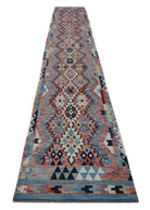 Handmade Afghan Maimana Kilim Hallway Runner | 387 x 87 cm | 12'8" x 2'10" - Najaf Rugs & Textile