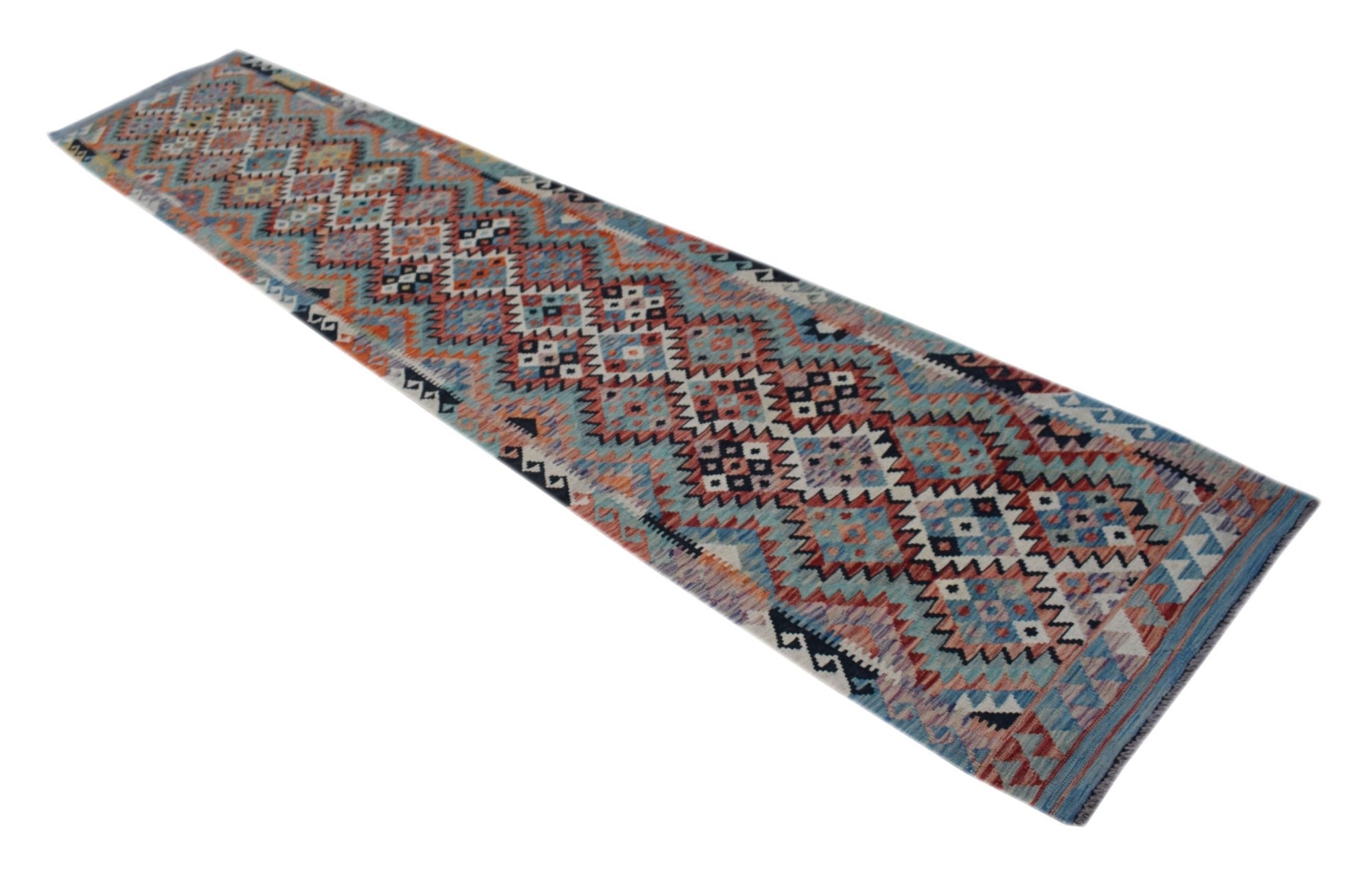 Handmade Afghan Maimana Kilim Hallway Runner | 390 x 83 cm | 12'10" x 2'9" - Najaf Rugs & Textile