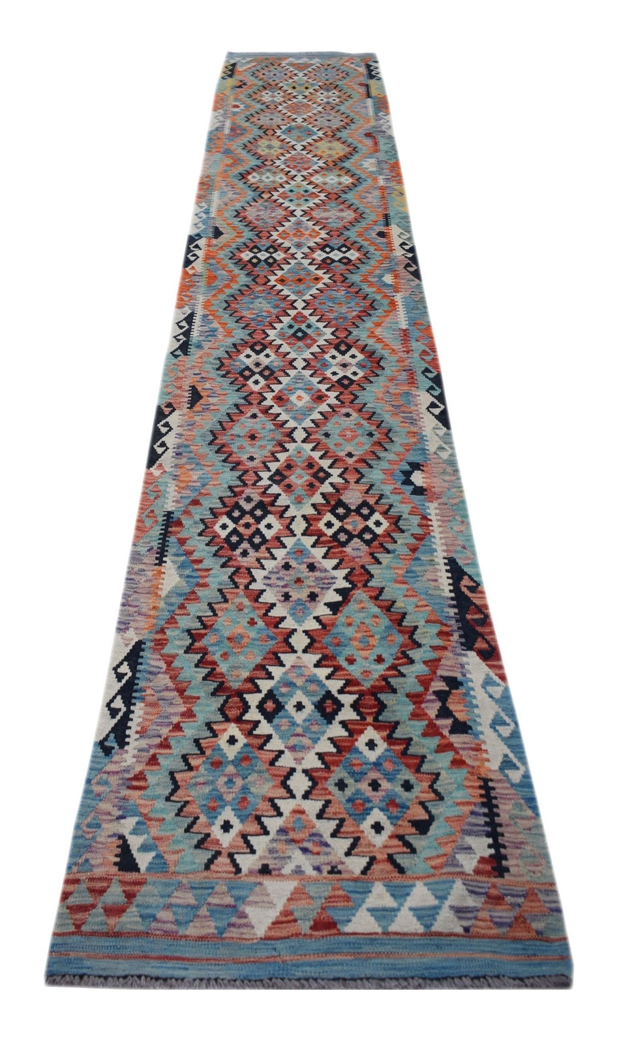 Handmade Afghan Maimana Kilim Hallway Runner | 390 x 83 cm | 12'10" x 2'9" - Najaf Rugs & Textile