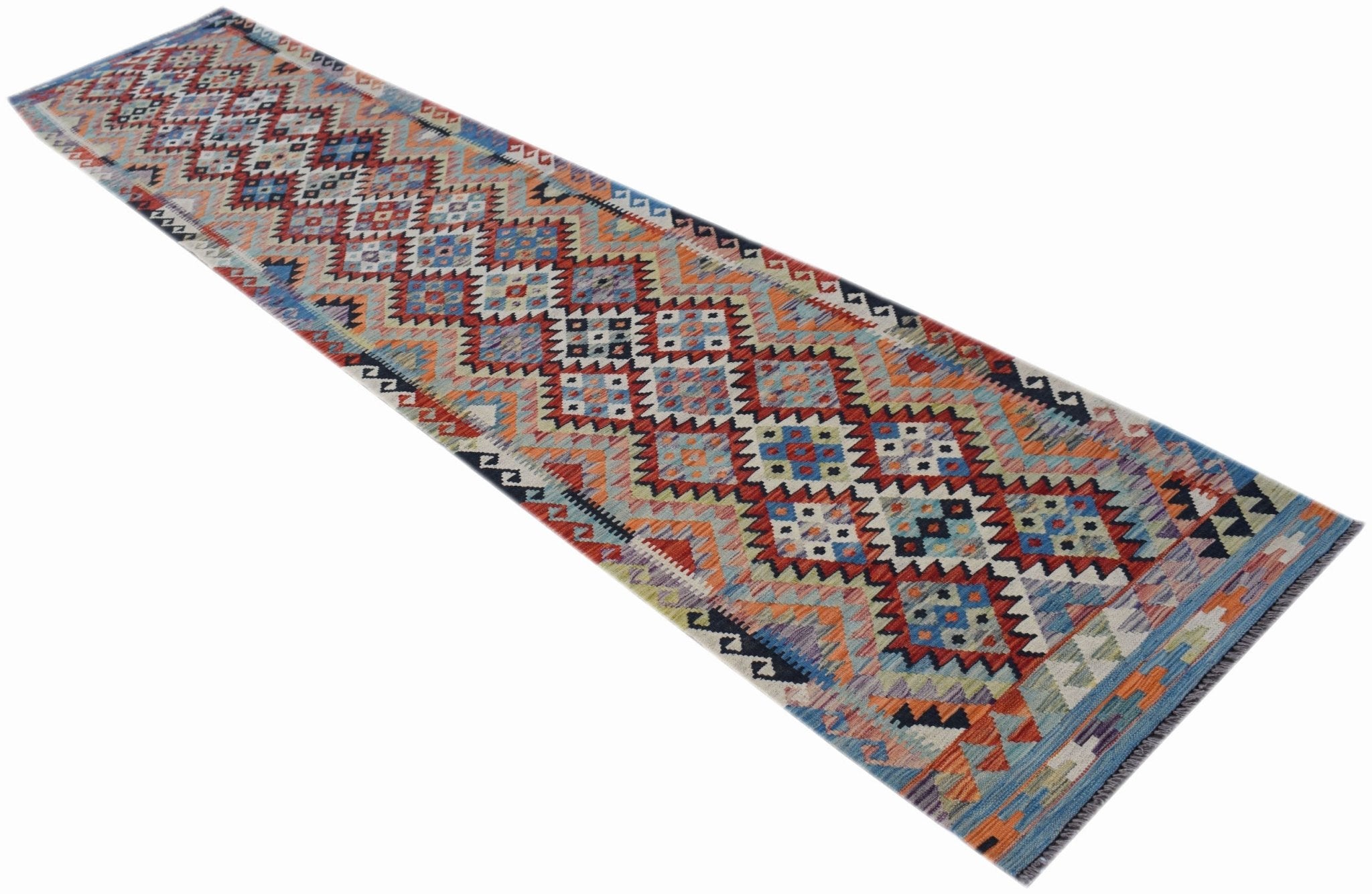 Handmade Afghan Maimana Kilim Hallway Runner | 392 x 81 cm | 12'10" x 2'8" - Najaf Rugs & Textile