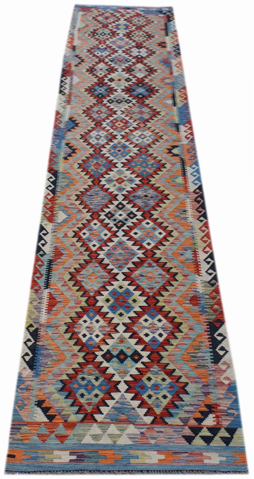 Handmade Afghan Maimana Kilim Hallway Runner | 392 x 81 cm | 12'10" x 2'8" - Najaf Rugs & Textile