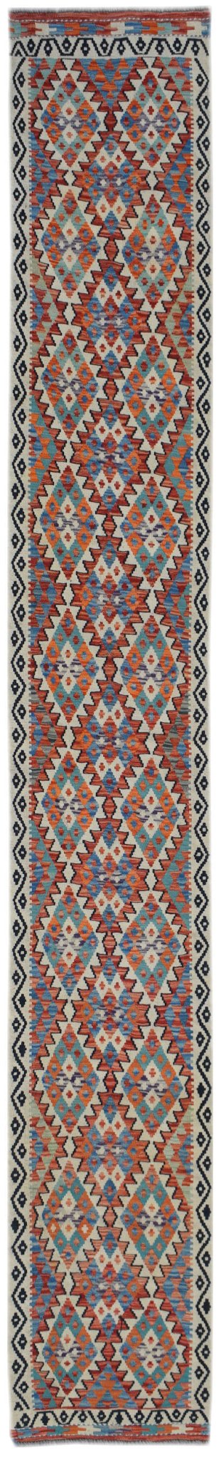 Handmade Afghan Maimana Kilim Hallway Runner | 393 x 81 cm | 12'11" x 2'8" - Najaf Rugs & Textile