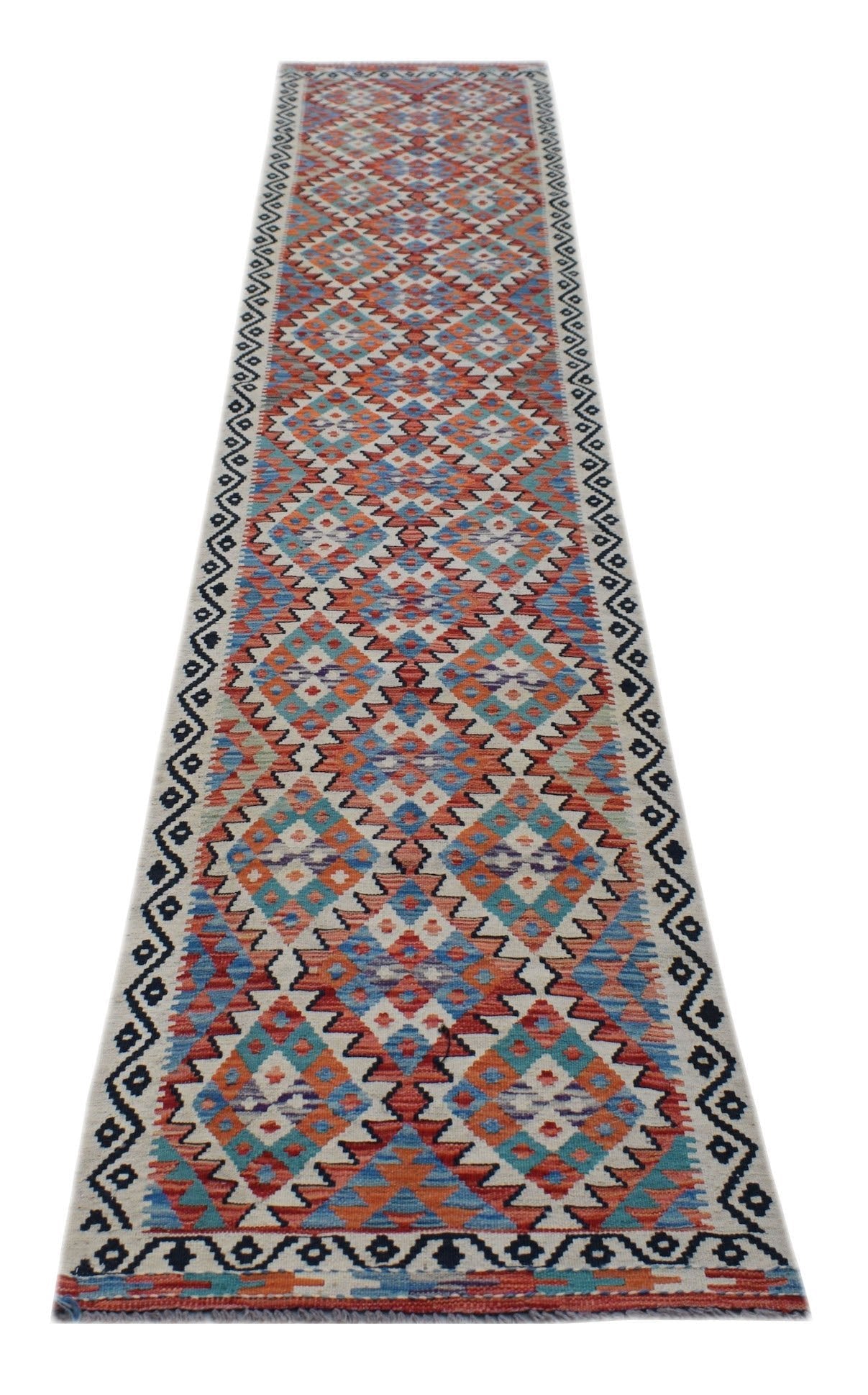 Handmade Afghan Maimana Kilim Hallway Runner | 393 x 81 cm | 12'11" x 2'8" - Najaf Rugs & Textile