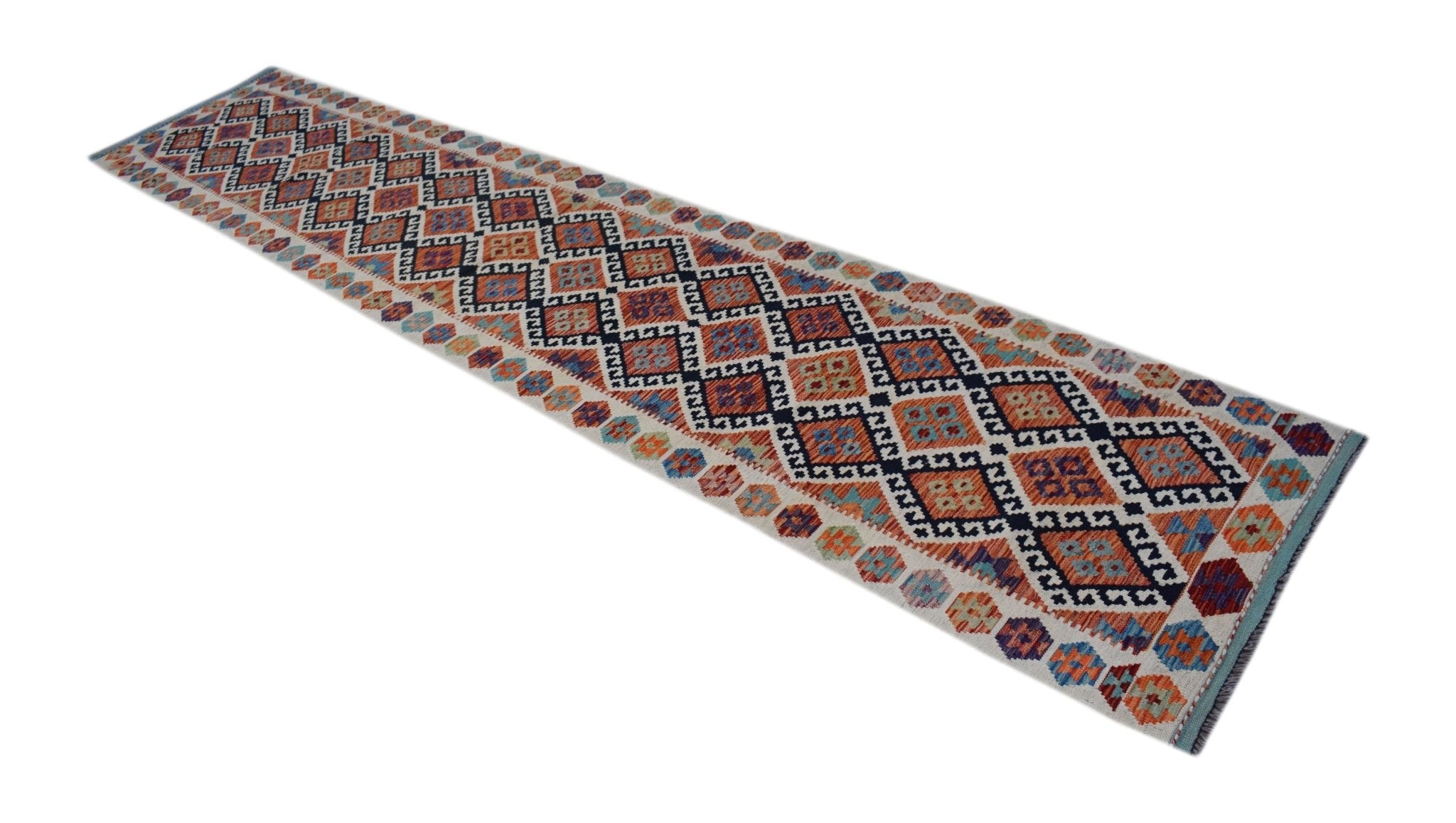 Handmade Afghan Maimana Kilim Hallway Runner | 393 x 82 cm | 12'11" x 2'9" - Najaf Rugs & Textile