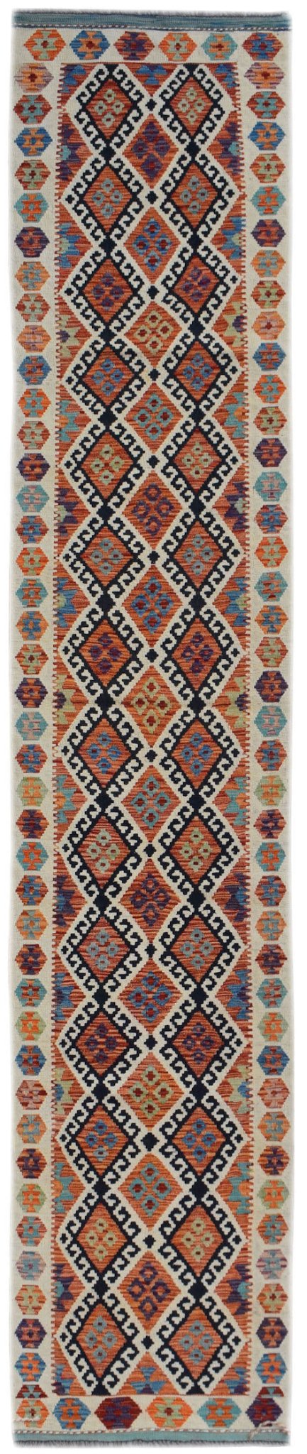 Handmade Afghan Maimana Kilim Hallway Runner | 393 x 82 cm | 12'11" x 2'9" - Najaf Rugs & Textile