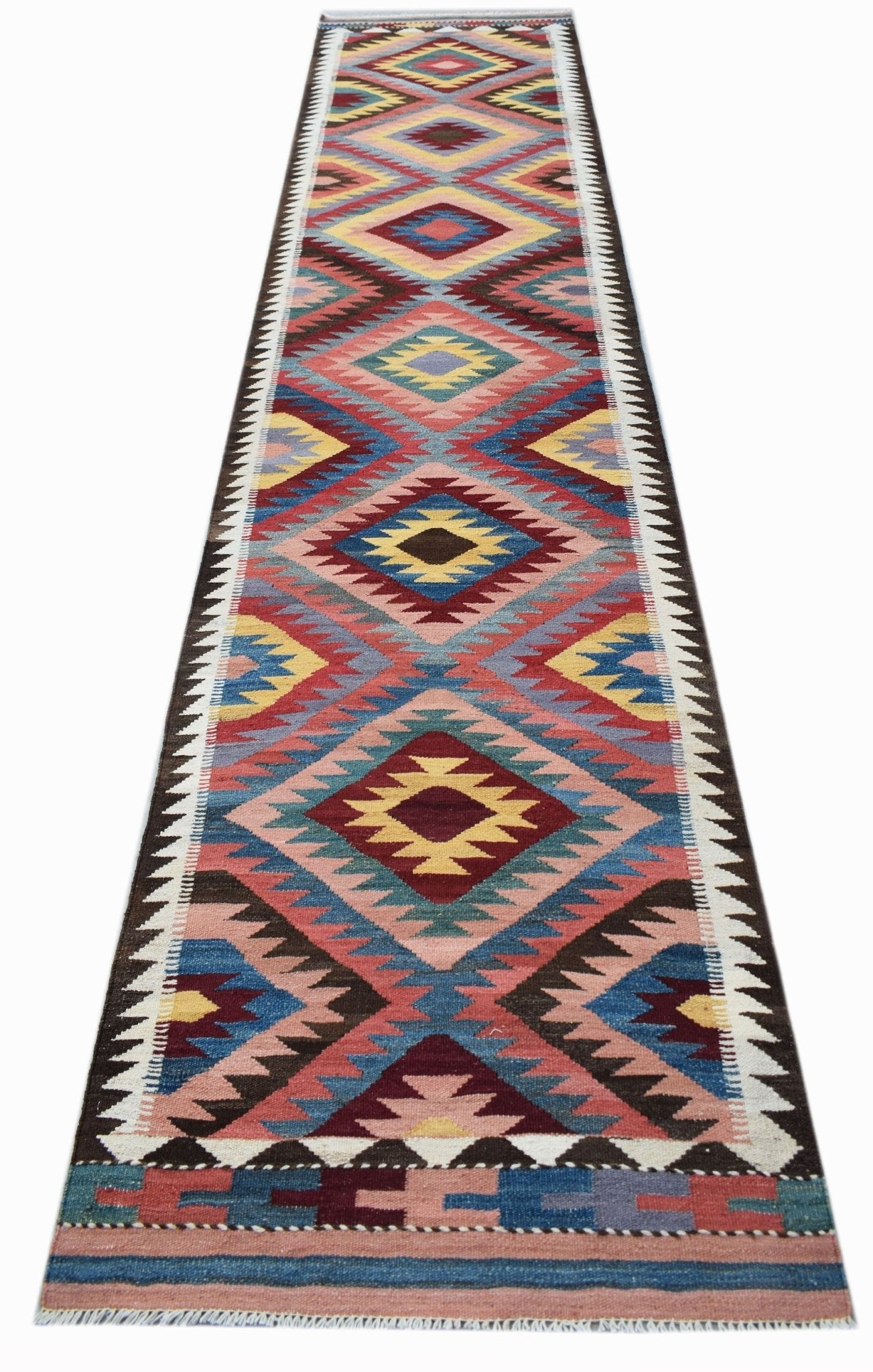 Handmade Afghan Maimana Kilim Hallway Runner | 393 x 85 cm | 12'11" x 2'10" - Najaf Rugs & Textile