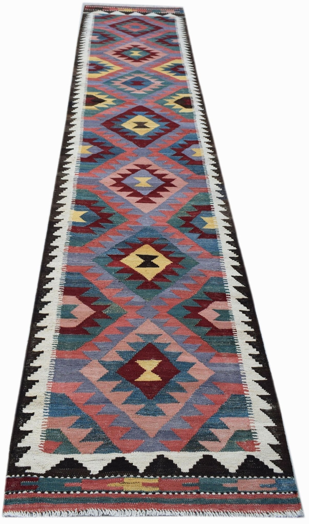 Handmade Afghan Maimana Kilim Hallway Runner | 395 x 80 cm | 13' x 2'8" - Najaf Rugs & Textile