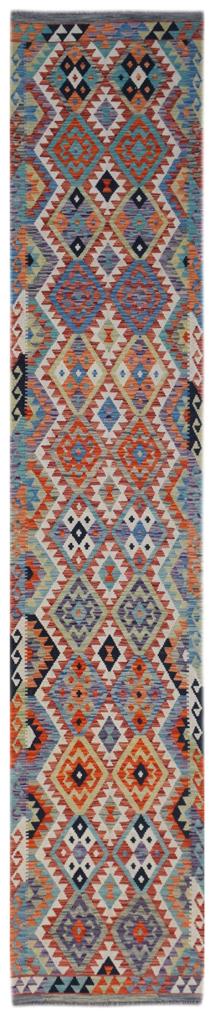 Handmade Afghan Maimana Kilim Hallway Runner | 400 x 82 cm | 13'2" x 2'8" - Najaf Rugs & Textile