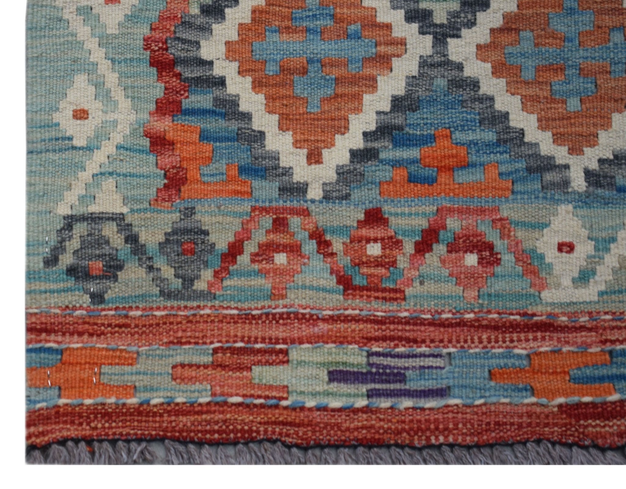 Handmade Afghan Maimana Kilim Hallway Runner | 401 x 83 cm | 13'2" x 2'9" - Najaf Rugs & Textile