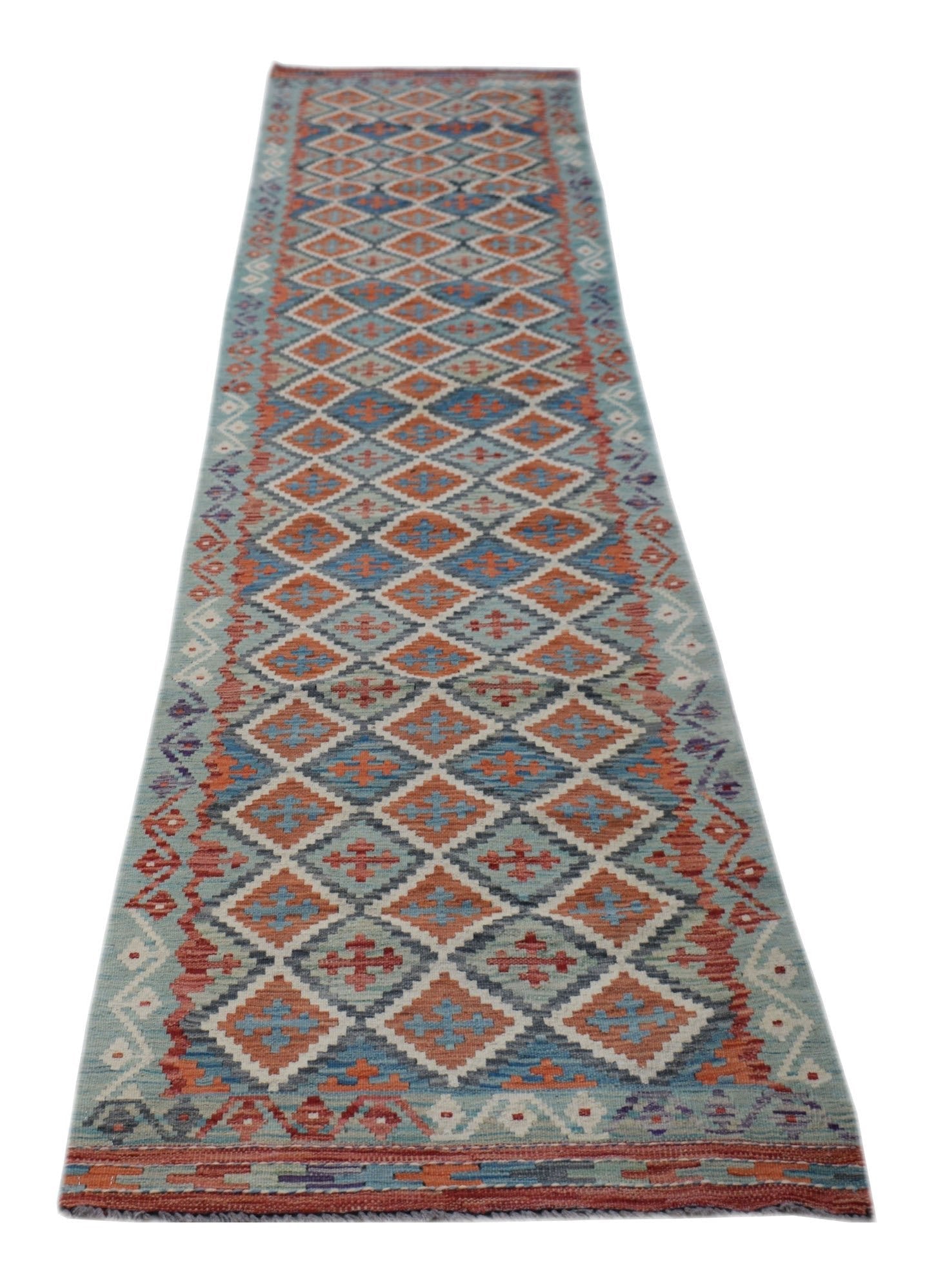 Handmade Afghan Maimana Kilim Hallway Runner | 401 x 83 cm | 13'2" x 2'9" - Najaf Rugs & Textile