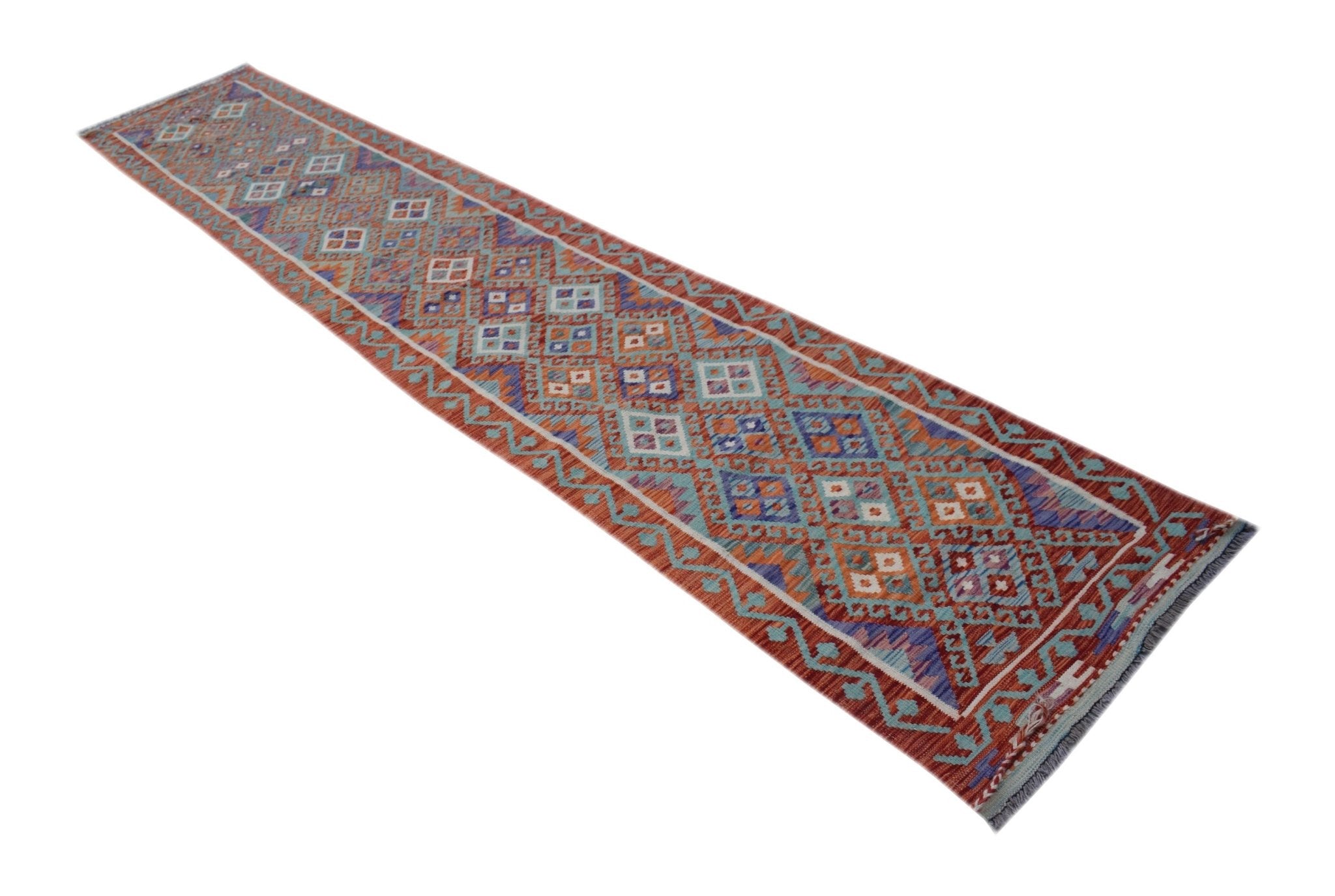 Handmade Afghan Maimana Kilim Hallway Runner | 404 x 80 cm | 13'3" x 2'7" - Najaf Rugs & Textile