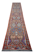 Handmade Afghan Maimana Kilim Hallway Runner | 404 x 80 cm | 13'3" x 2'7" - Najaf Rugs & Textile