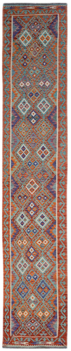 Handmade Afghan Maimana Kilim Hallway Runner | 404 x 80 cm | 13'3" x 2'7" - Najaf Rugs & Textile