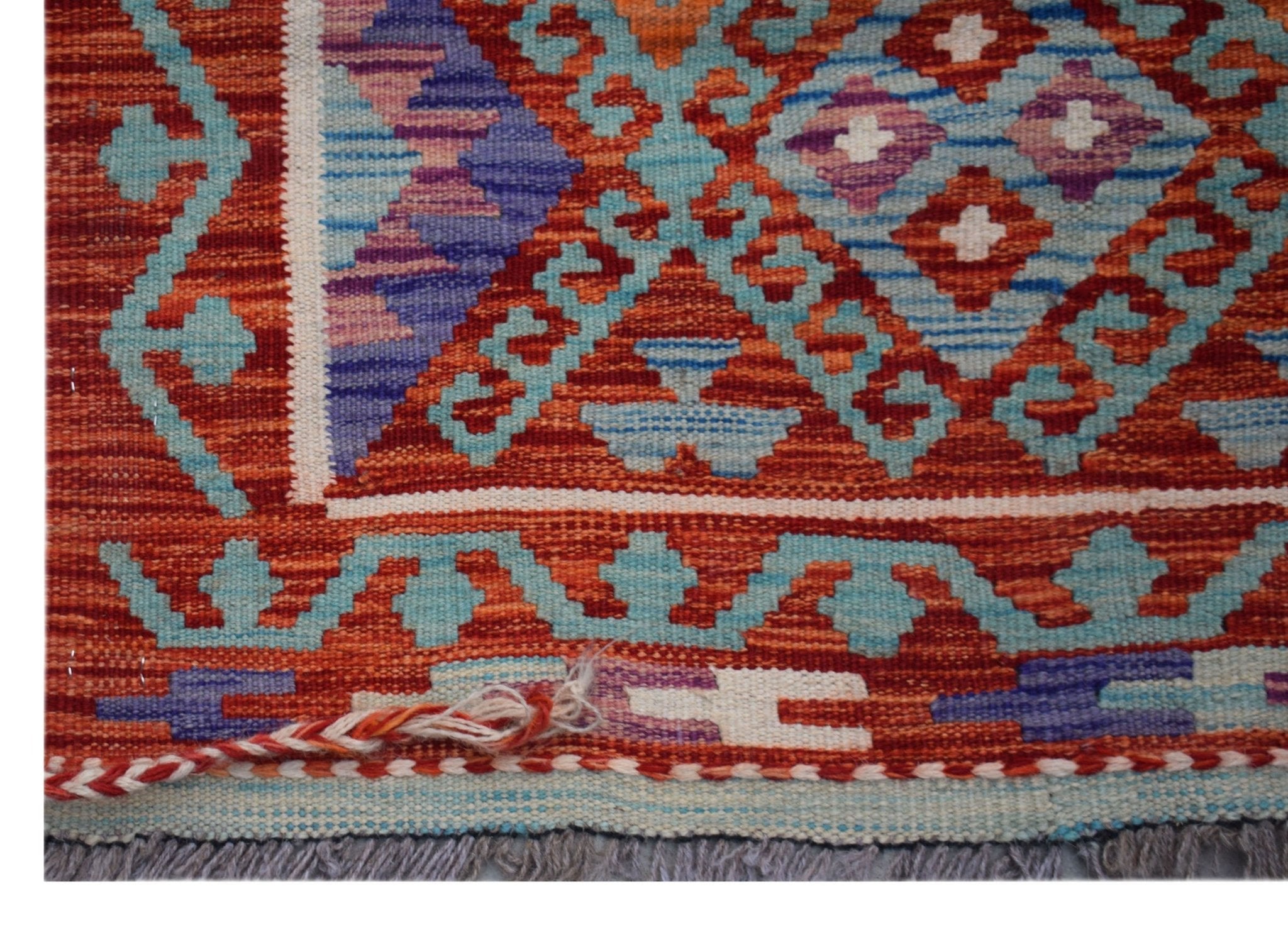 Handmade Afghan Maimana Kilim Hallway Runner | 404 x 80 cm | 13'3" x 2'7" - Najaf Rugs & Textile