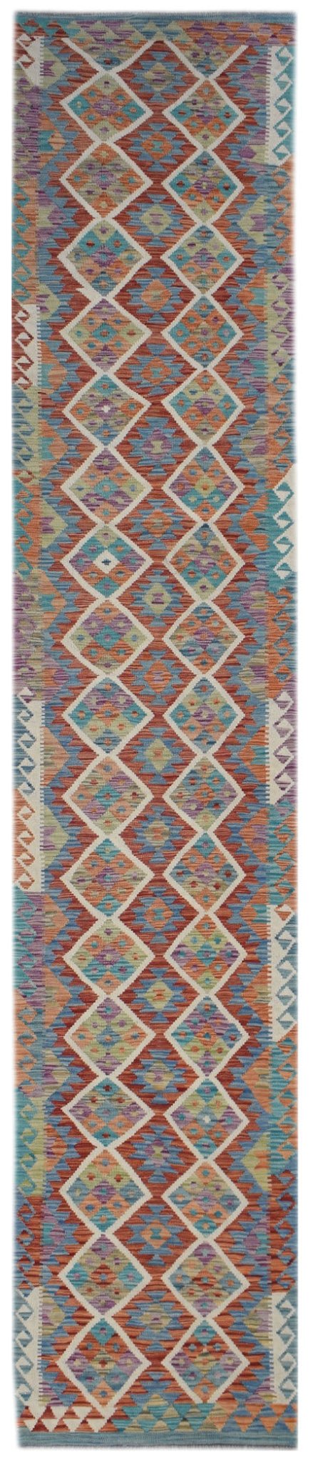 Handmade Afghan Maimana Kilim Hallway Runner | 416 x 83 cm | 13'8" x 2'9" - Najaf Rugs & Textile