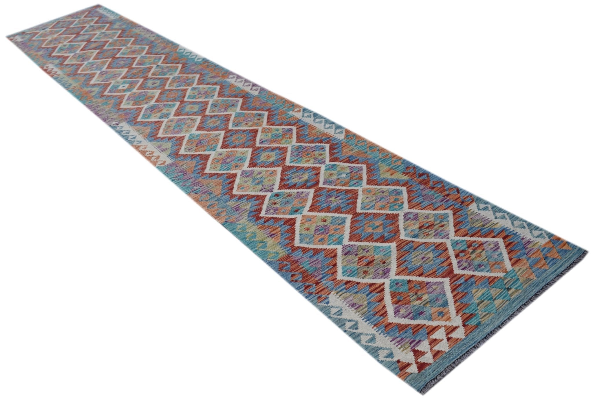 Handmade Afghan Maimana Kilim Hallway Runner | 416 x 83 cm | 13'8" x 2'9" - Najaf Rugs & Textile