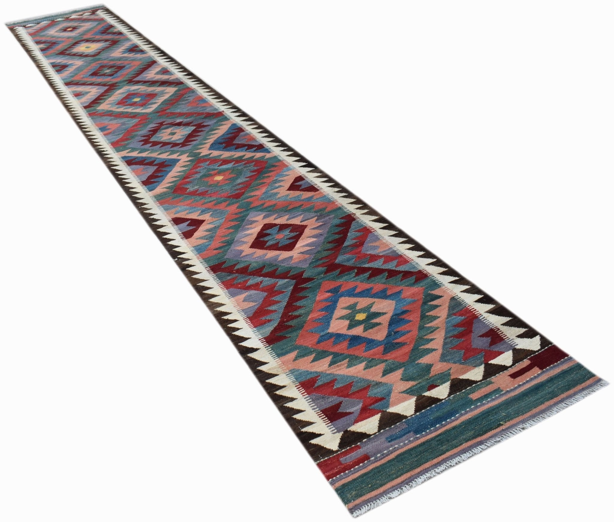 Handmade Afghan Maimana Kilim Hallway Runner | 486 x 81 cm | 16' x 2'8" - Najaf Rugs & Textile