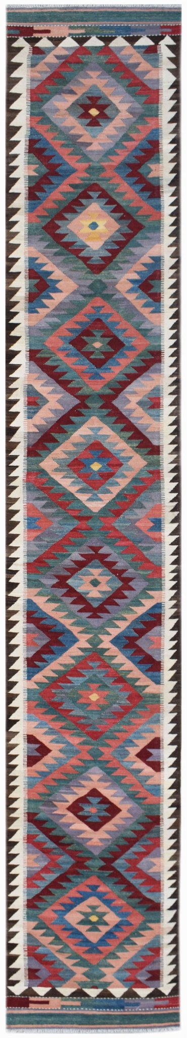 Handmade Afghan Maimana Kilim Hallway Runner | 486 x 81 cm | 16' x 2'8" - Najaf Rugs & Textile