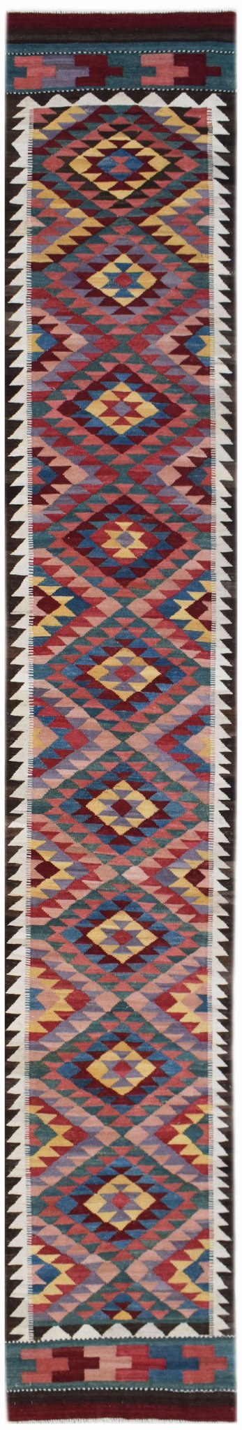 Handmade Afghan Maimana Kilim Hallway Runner | 501 x 81 cm | 16'5" x 2'8" - Najaf Rugs & Textile