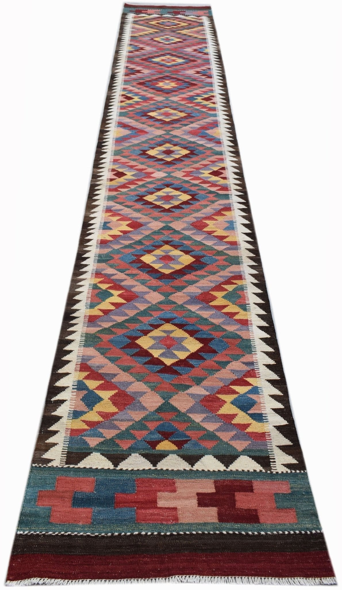 Handmade Afghan Maimana Kilim Hallway Runner | 501 x 81 cm | 16'5" x 2'8" - Najaf Rugs & Textile