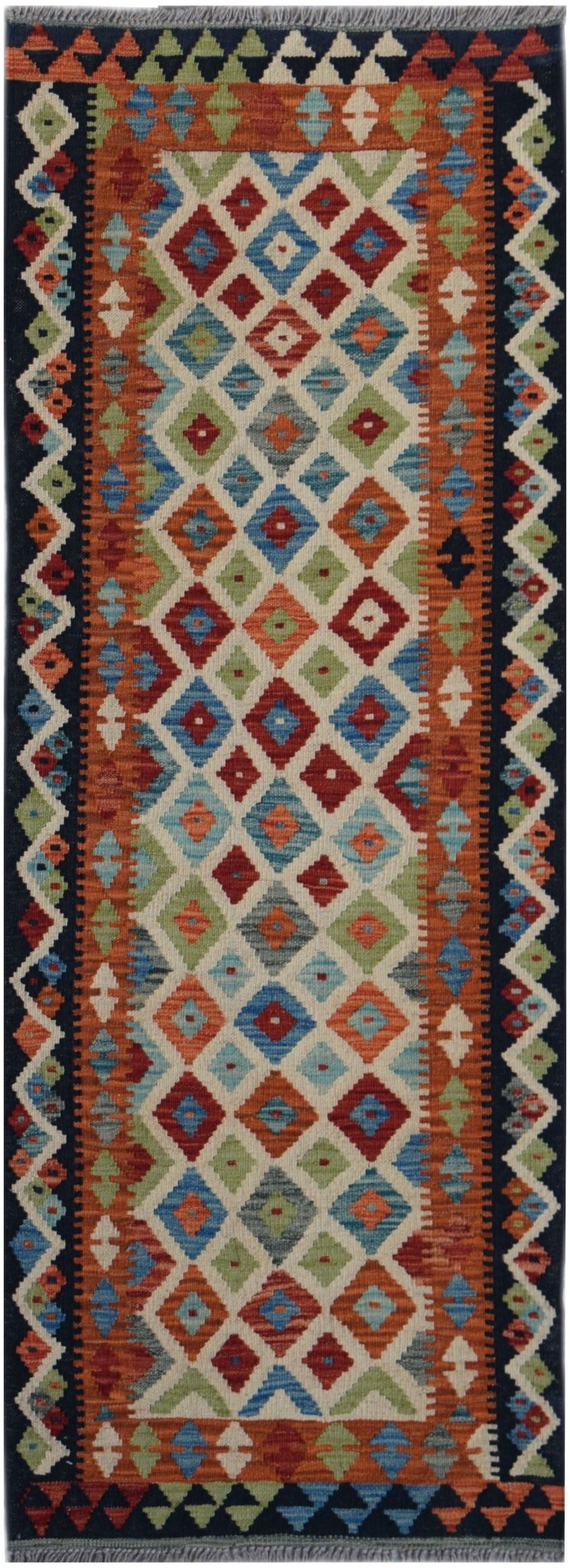 Handmade Afghan Maimana Killim Hallway Runner | 178 x 63 cm | 5'10" x 2'1" - Najaf Rugs & Textile