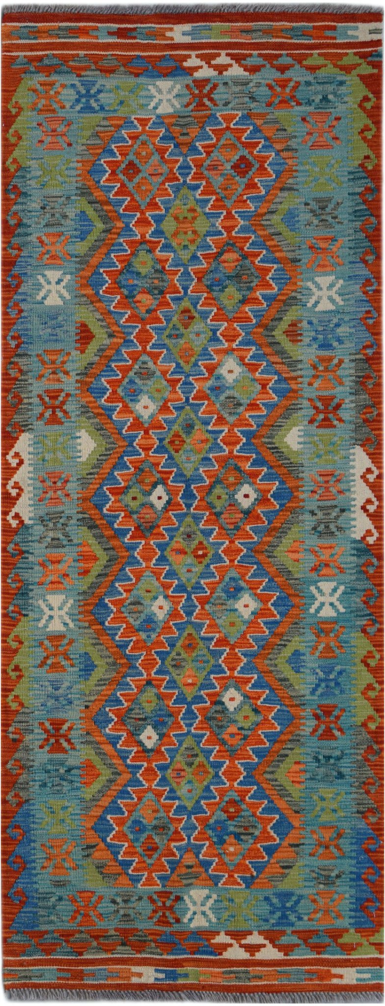 Handmade Afghan Maimana Killim Hallway Runner | 196 x 83 cm | 6'6" x 2'9" - Najaf Rugs & Textile