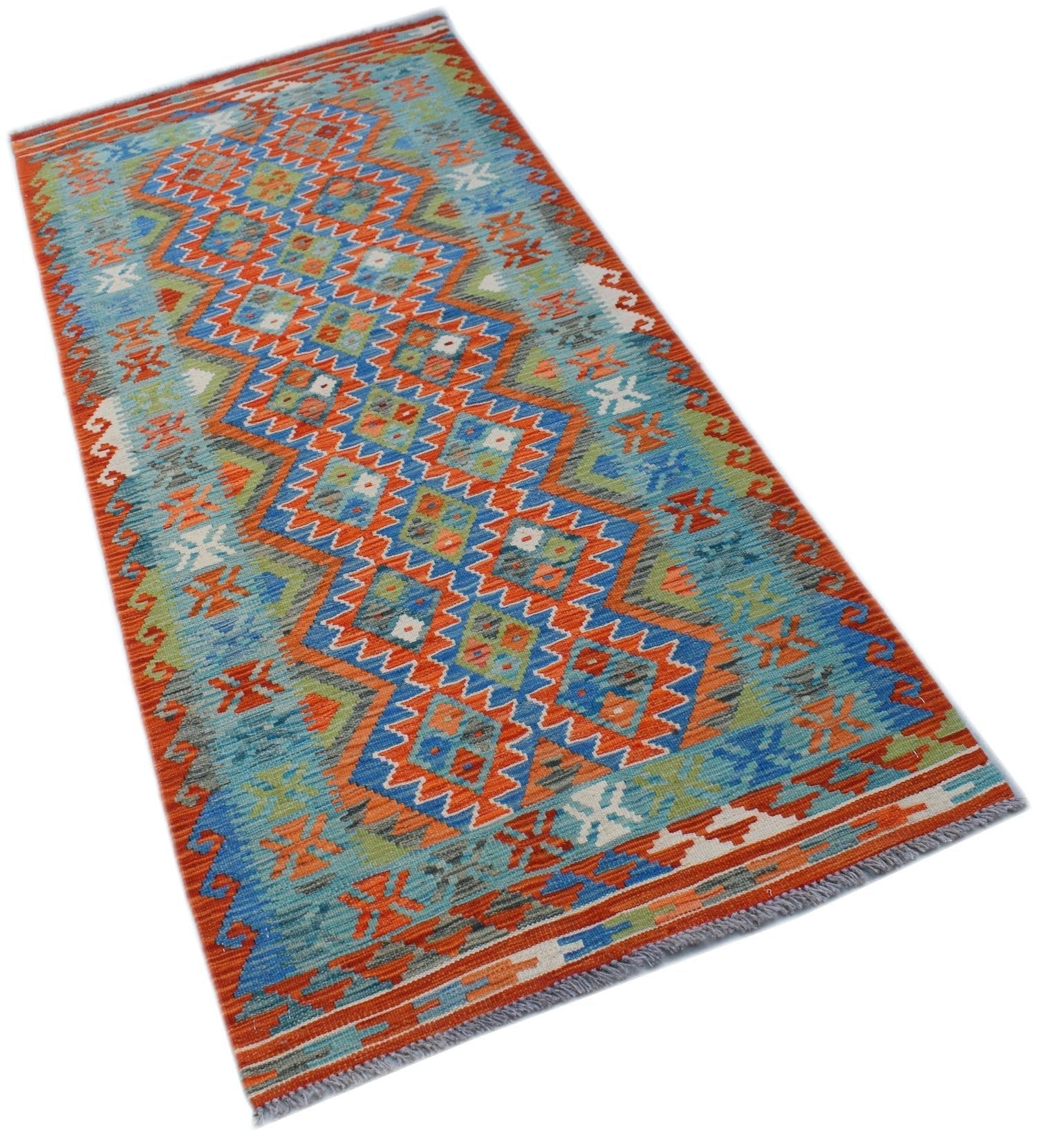 Handmade Afghan Maimana Killim Hallway Runner | 196 x 83 cm | 6'6" x 2'9" - Najaf Rugs & Textile