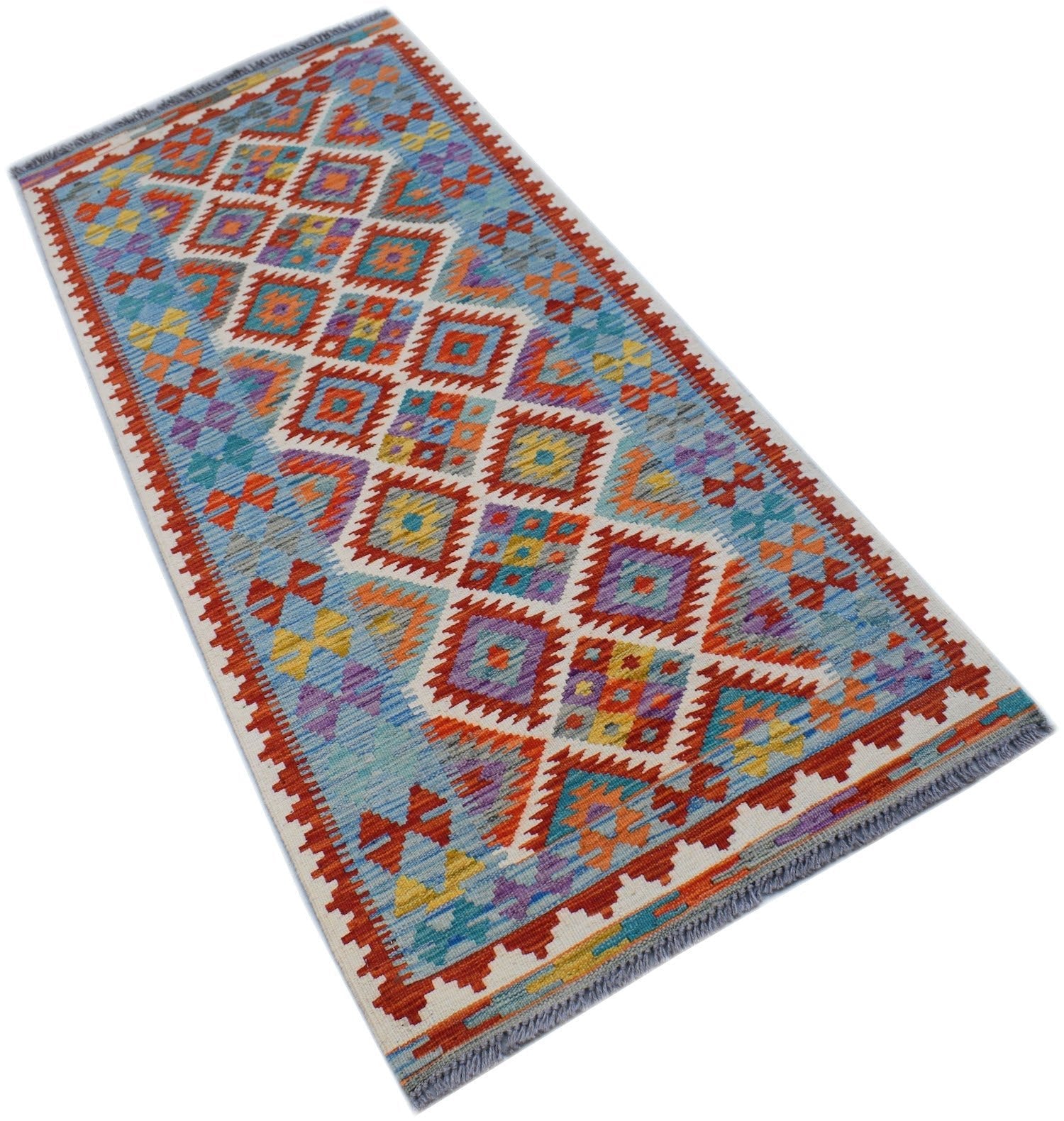 Handmade Afghan Maimana Killim Hallway Runner | 198 x 70 cm | 6'6" x 2'8" - Najaf Rugs & Textile