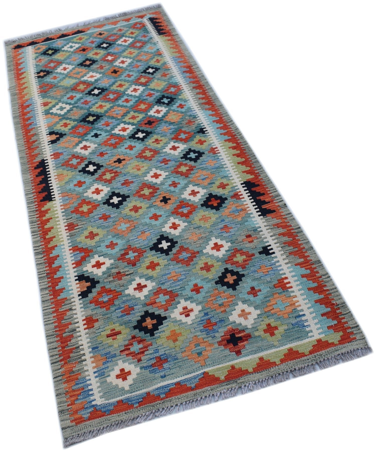 Handmade Afghan Maimana Killim Hallway Runner | 200 x 81 cm | 6'7" x 2'8" - Najaf Rugs & Textile