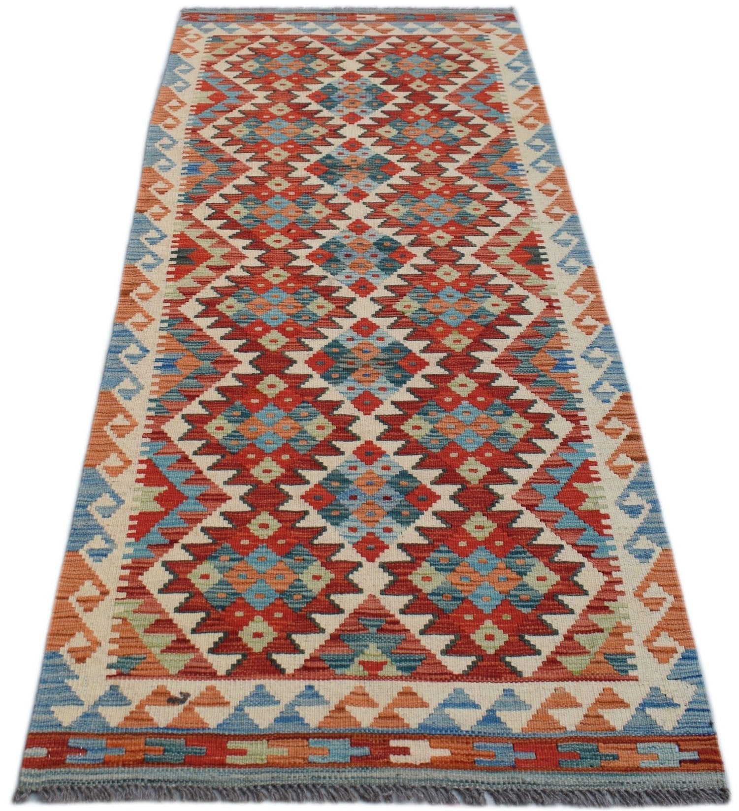 Handmade Afghan Maimana Killim Hallway Runner | 200 x 88 cm | 6'7" x 2'10" - Najaf Rugs & Textile