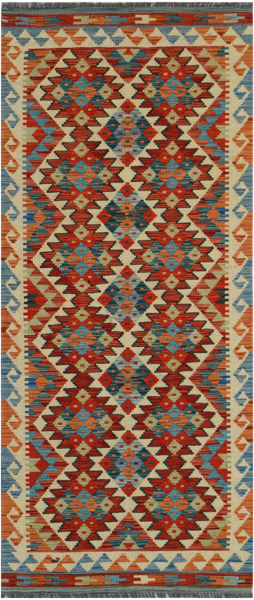 Handmade Afghan Maimana Killim Hallway Runner | 200 x 88 cm | 6'7" x 2'10" - Najaf Rugs & Textile