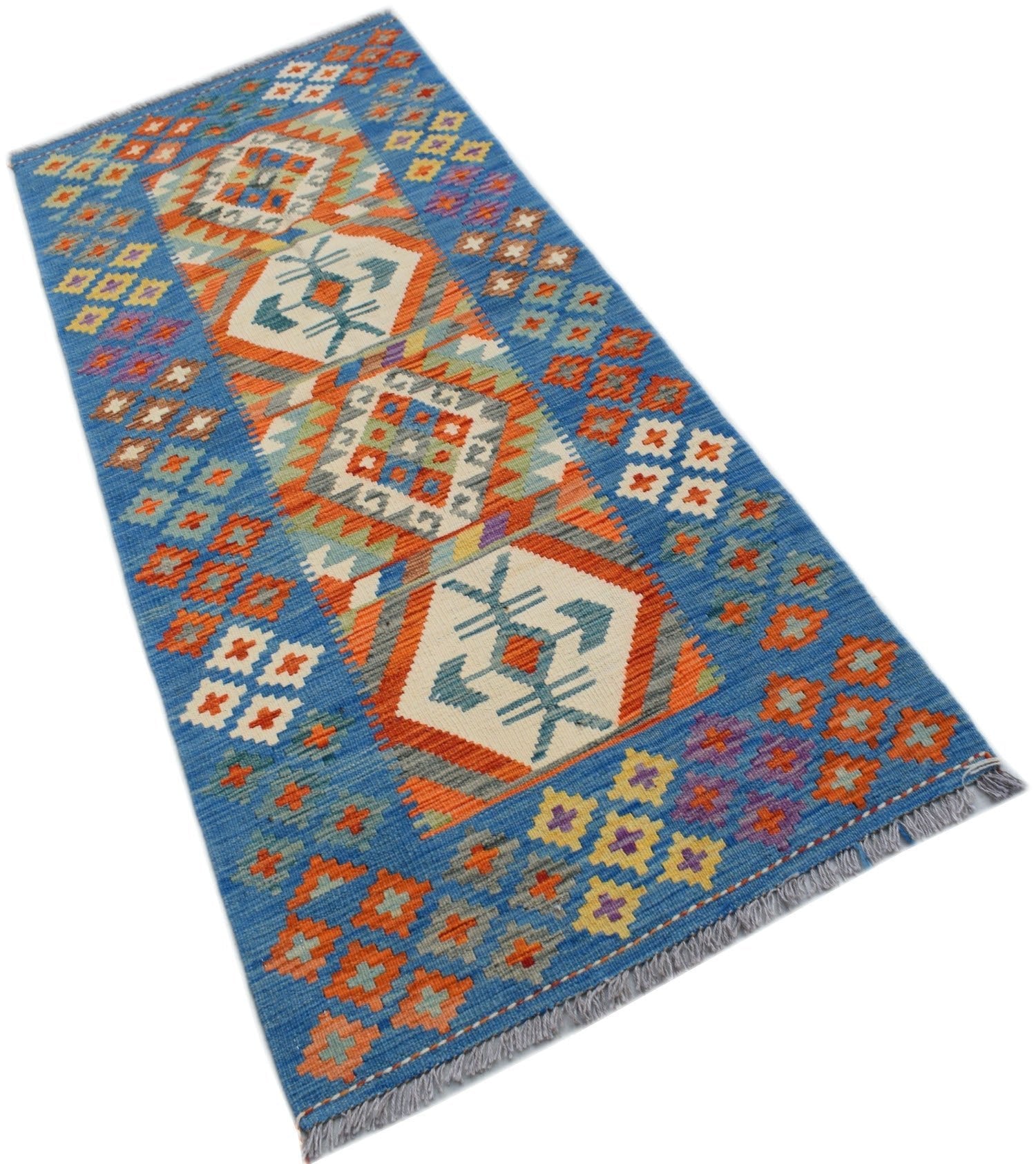 Handmade Afghan Maimana Killim Hallway Runner | 201 x 80 cm | 6'7" x 2'8" - Najaf Rugs & Textile