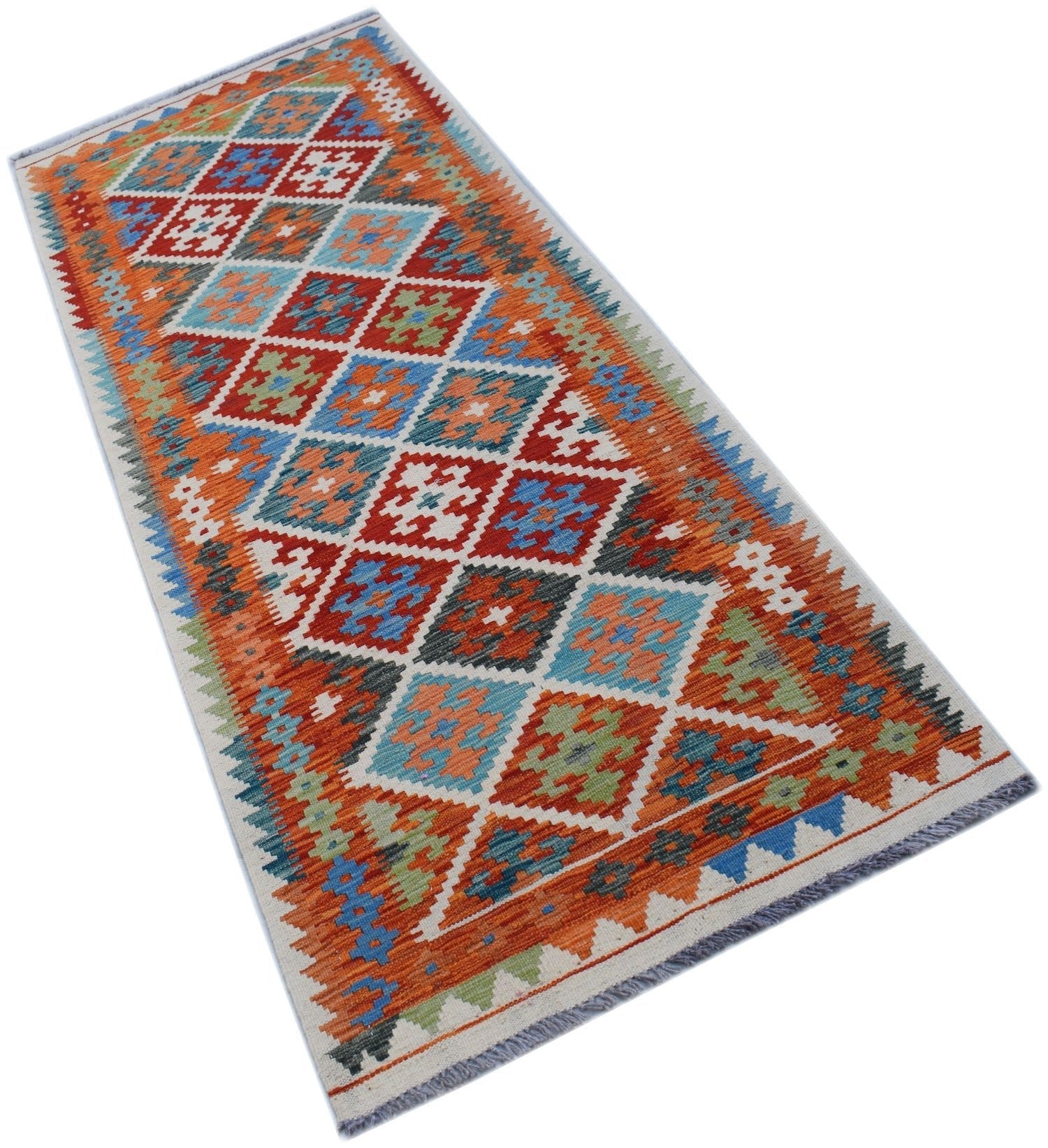 Handmade Afghan Maimana Killim Hallway Runner | 202 x 77 cm | 6'8" x 2'7" - Najaf Rugs & Textile