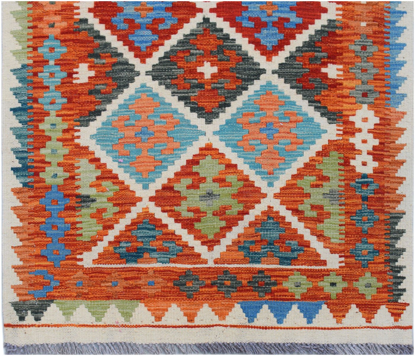 Handmade Afghan Maimana Killim Hallway Runner | 202 x 77 cm | 6'8" x 2'7" - Najaf Rugs & Textile