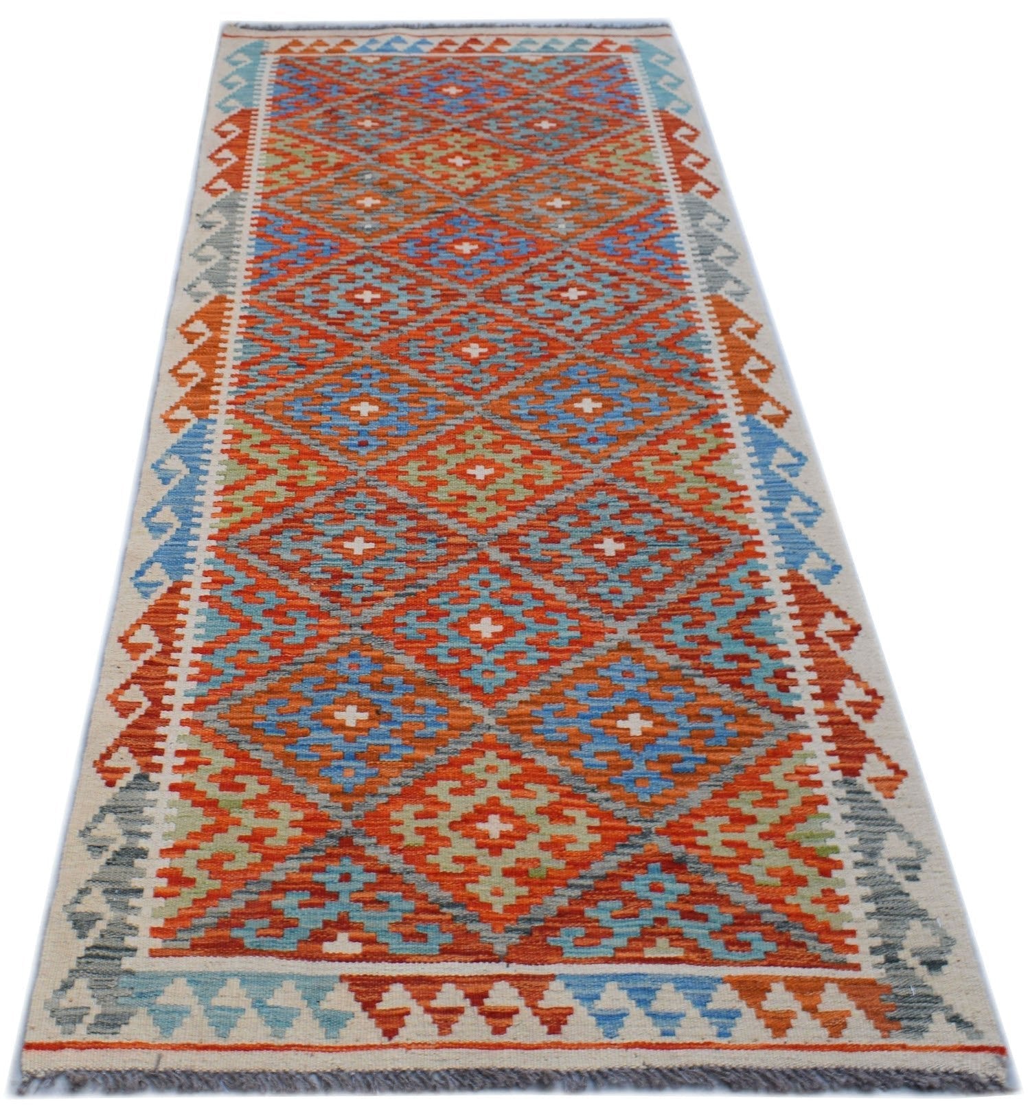 Handmade Afghan Maimana Killim Hallway Runner | 202 x 85 cm | 6'8" x 2'10" - Najaf Rugs & Textile