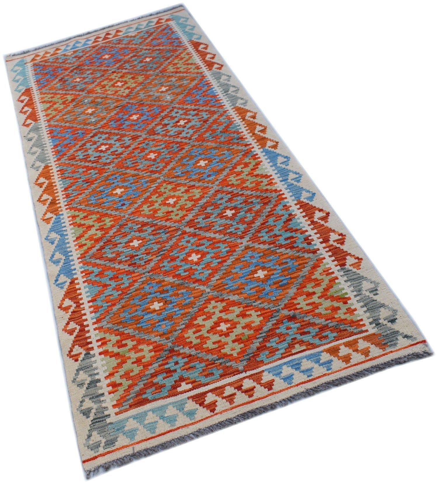 Handmade Afghan Maimana Killim Hallway Runner | 202 x 85 cm | 6'8" x 2'10" - Najaf Rugs & Textile